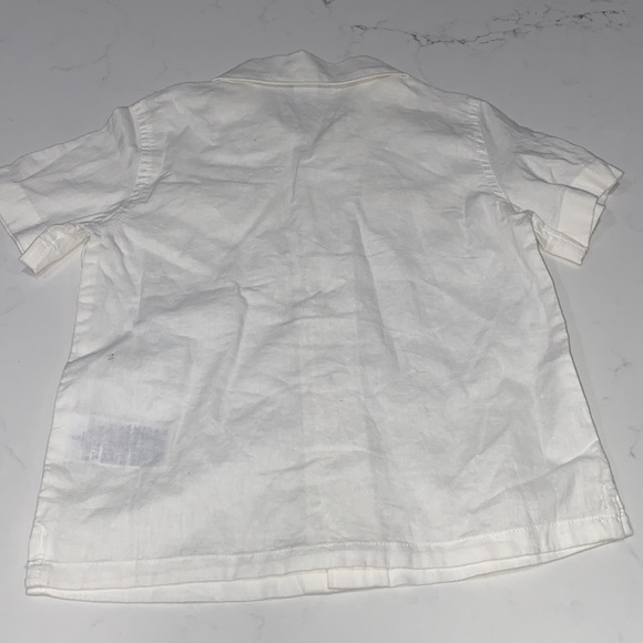 White Shirt Old Navy Cuban style Button Up Short Sleeve Collar Linen Blend 4T - Picture 6 of 9